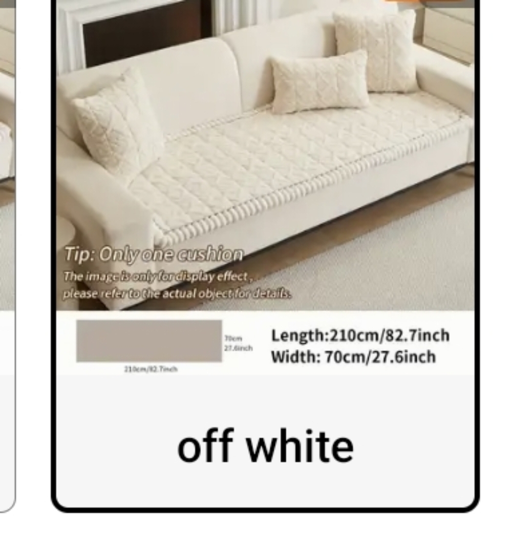 1pc Soft Quilted Sofa Cushion Cover, off white